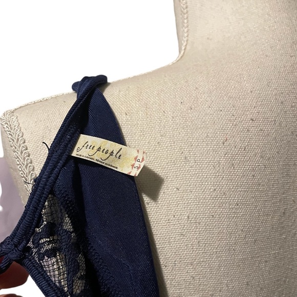 Free People Lady Jane Paisley Lace Fit & Flare Dress Navy - Picture 6 of 6